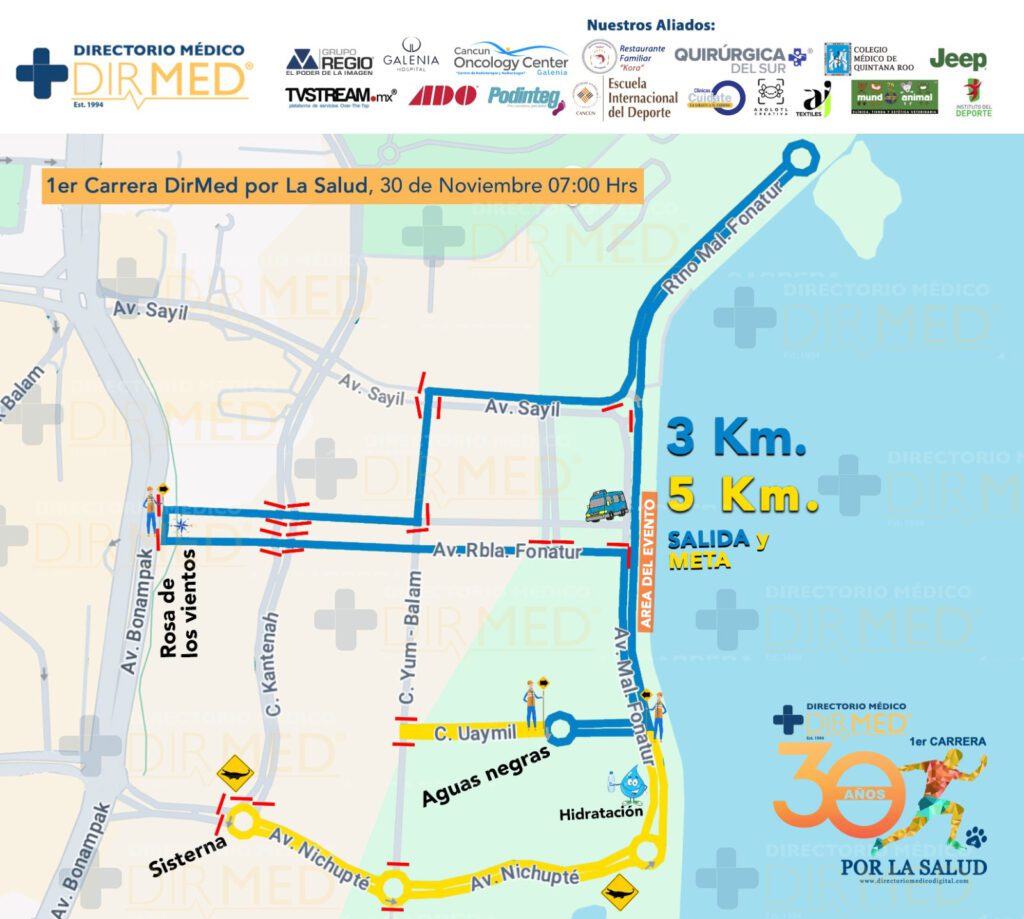 mapa recorrido carrera cancun malecon tajamar